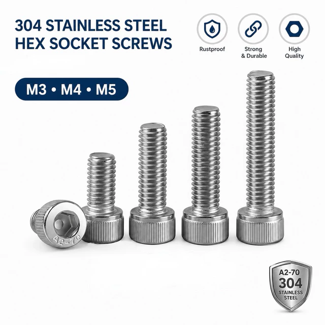 สกรูสแตนเลส 304 หัวกระทะ หกเหลี่ยมใน M3-M5 Allen Socket Screw สำหรับงาน DIY เครื่องพิมพ์ 3D