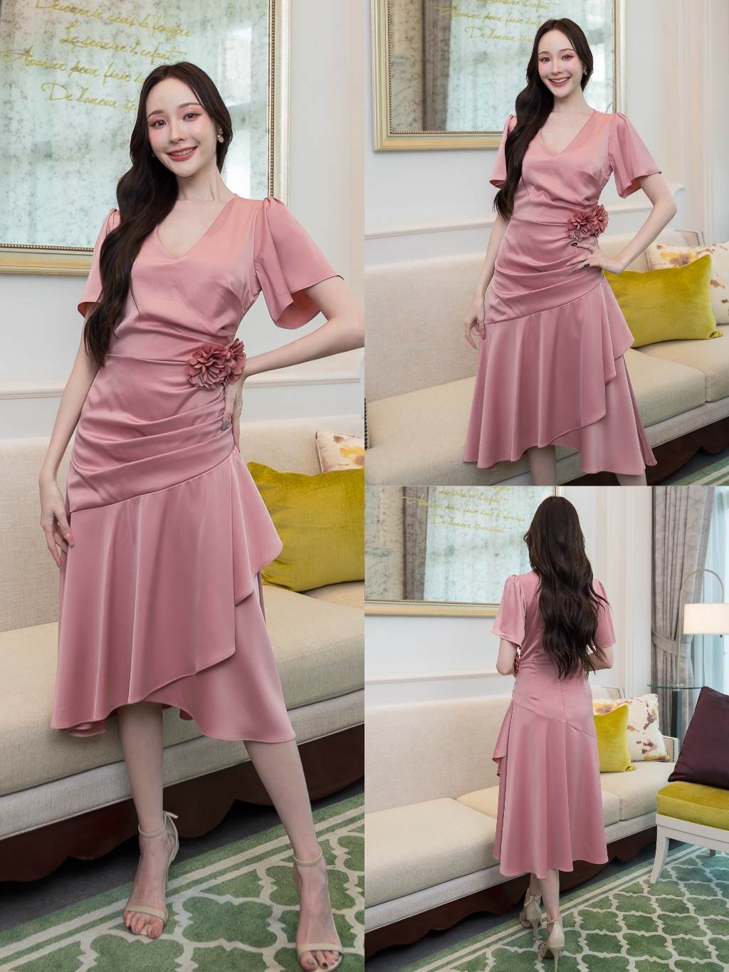 ชุดเพื่อนเจ้าสาว koolykool คอวีพราวหุ่น ผ้าเครบซาติน 6ไซส์ 11สี แถมเข็มกลัด 890฿ มุมมองที่ 5