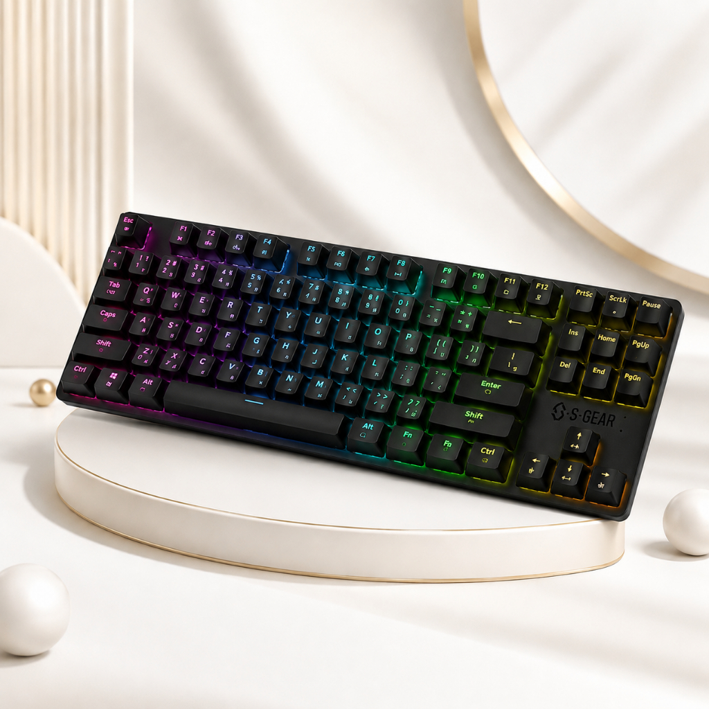 คีย์บอร์ดเกมมิ่ง S-GEAR SCYLLA TKL Red Switch Mechanical Keyboard RGB 87 Keys