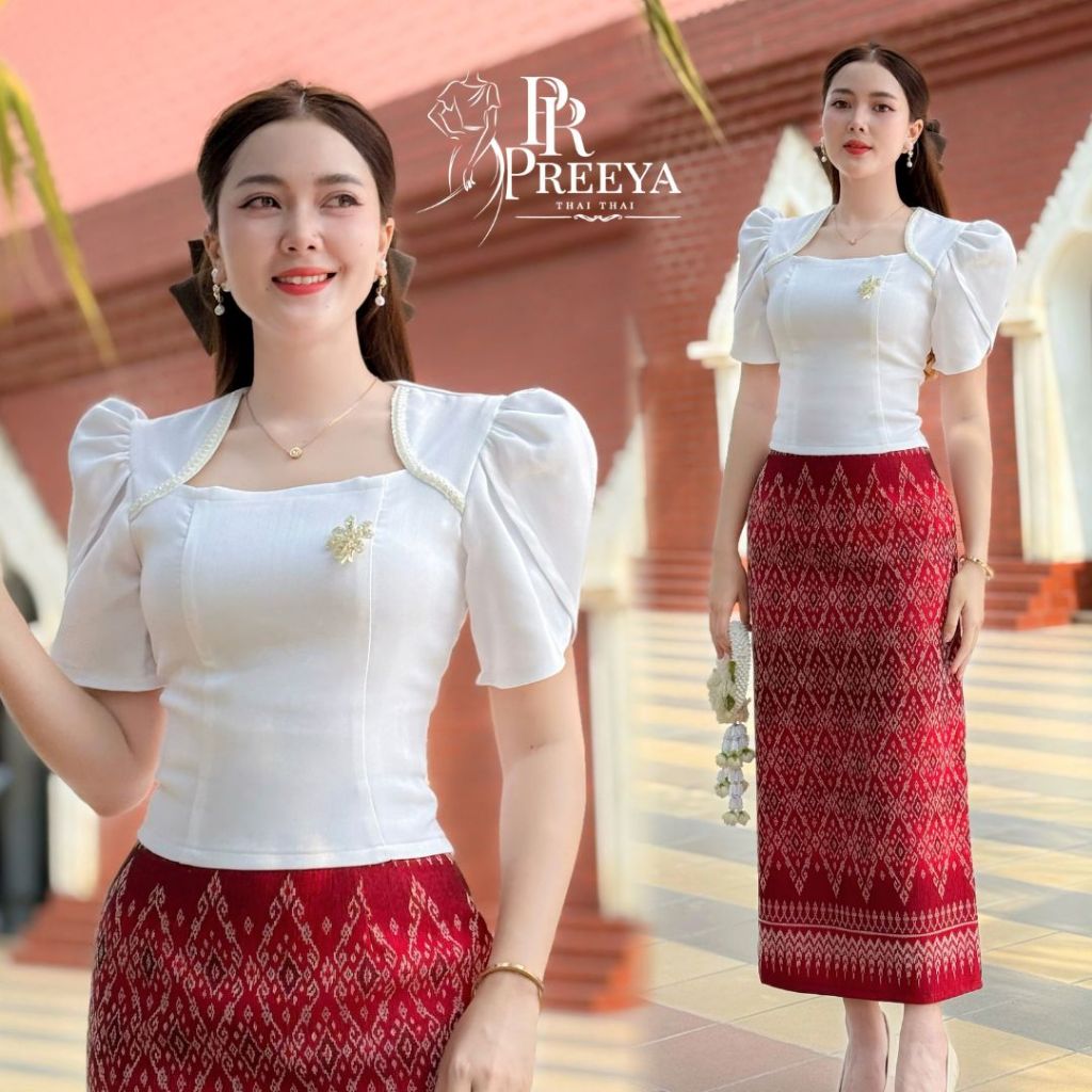 เซ็ตเดรสผ้าฝ้ายทอลายอัดกาว ใส่แยกชิ้น คัตติ้งเนี๊ยบ พรางพุง! S-2XL แบรนด์ Preeya มุมมองที่ 4