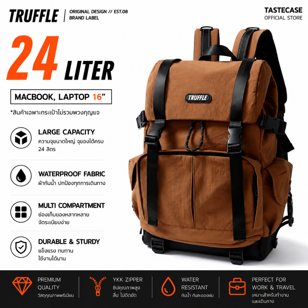 TRUFFLE LSZ กระเป๋าเป้ Backpack กันน้ำ ใส่โน้ตบุ๊ก 16 นิ้ว ความจุขยาย ...