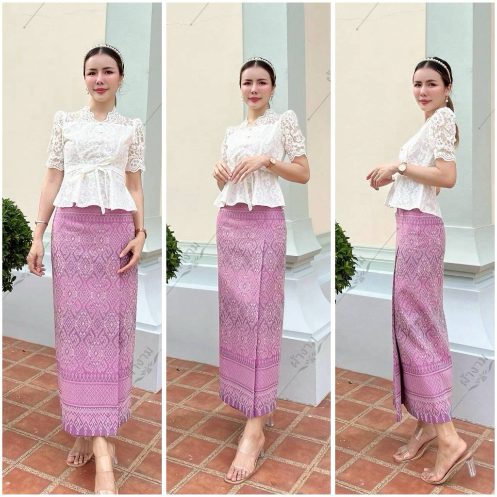 ผ้าถุงซิปหลังลายช่อทิพย์ ผ้าฝ้ายนุ่ม ลดพุง ขับผิว ใส่แล้วสูงเพรียว