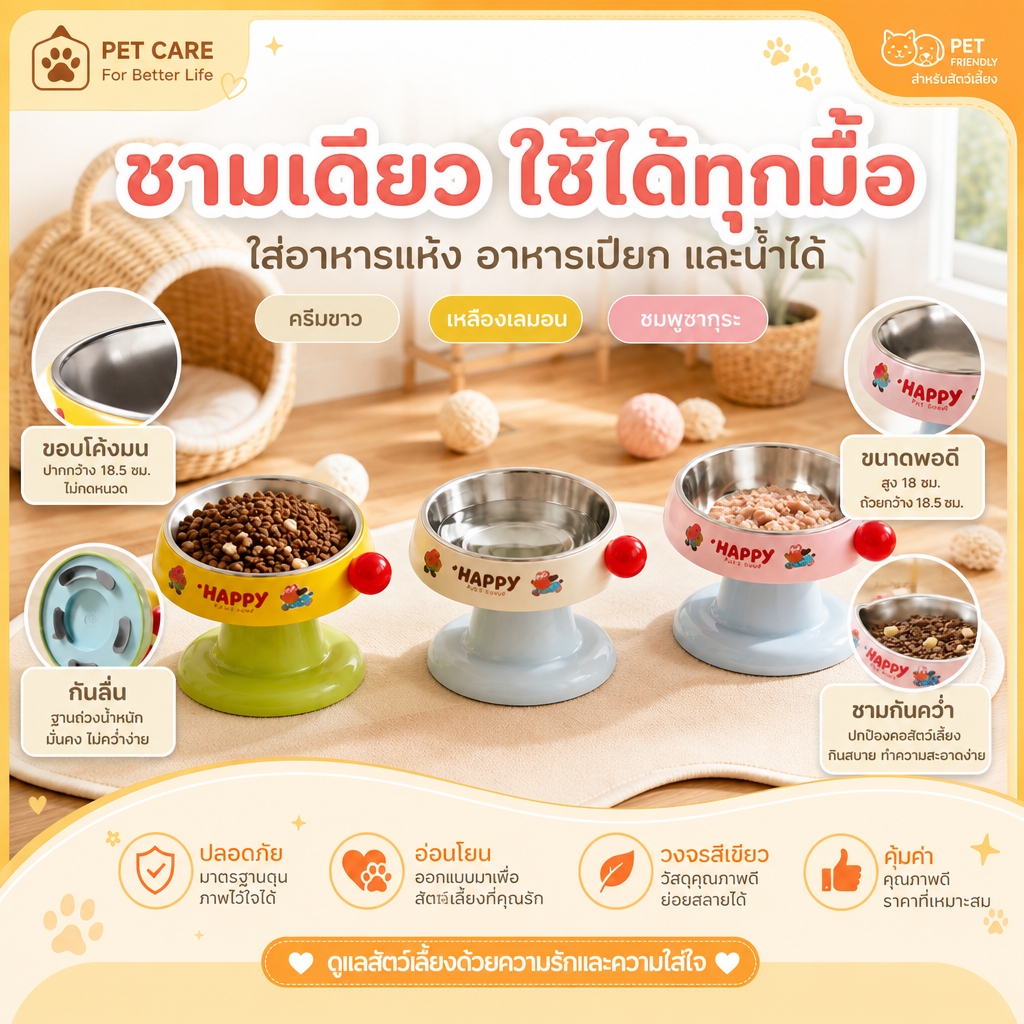 PET CARE ชามอาหารสัตว์ ชามอาหารแมว สแตนเลส