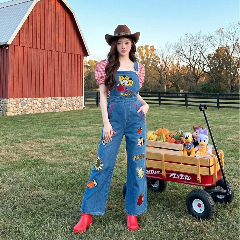 (มีถึง3XL) Maria Diamond ยีนส์ Mickey Farm Set เซ็ตเอี๊ยม 2 ชิ้น เสื้อ ...