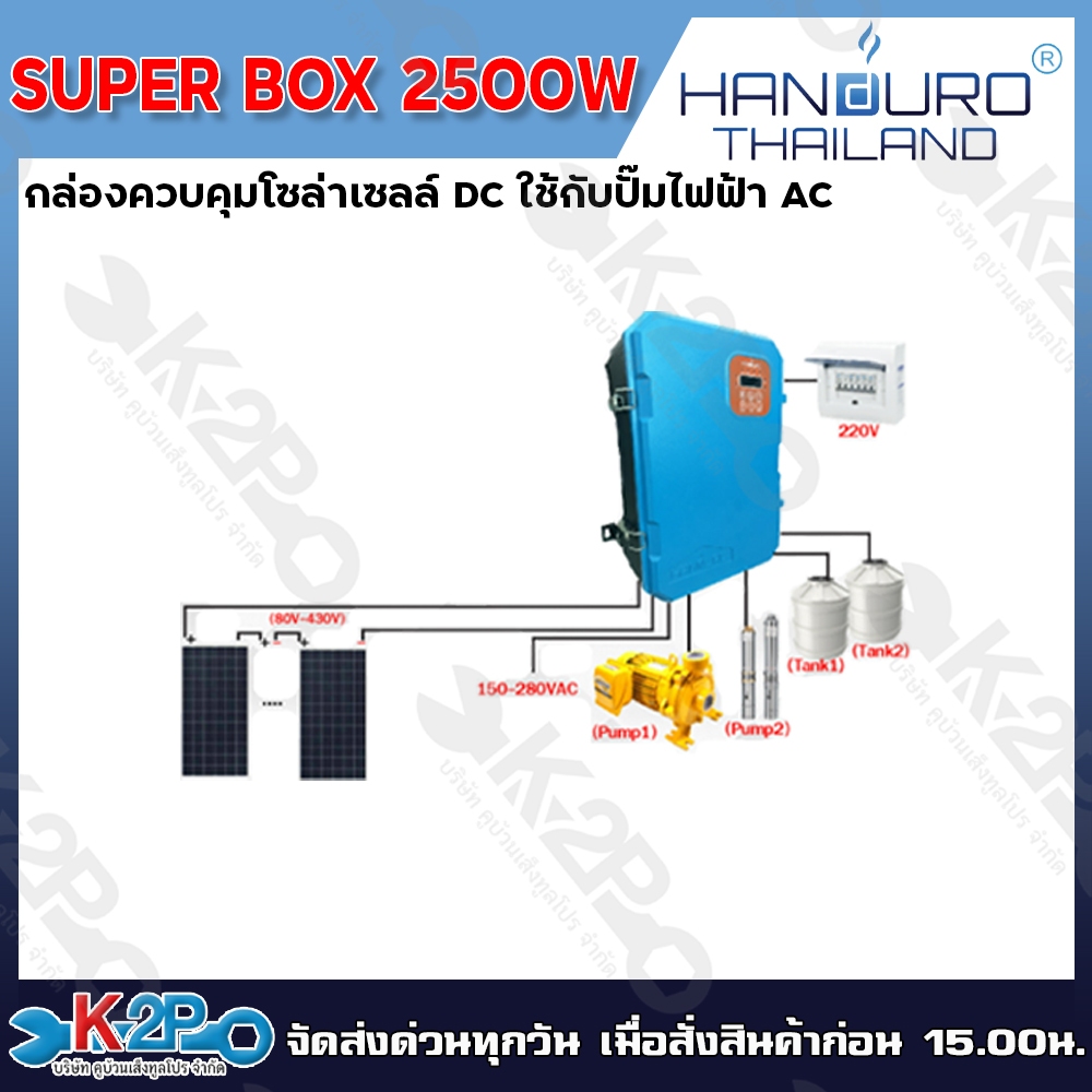 กล่องควบคุมโซล่าเซลล์ DC ใช้กับปั๊มไฟฟ้า AC Handuro Super box 2500w ...