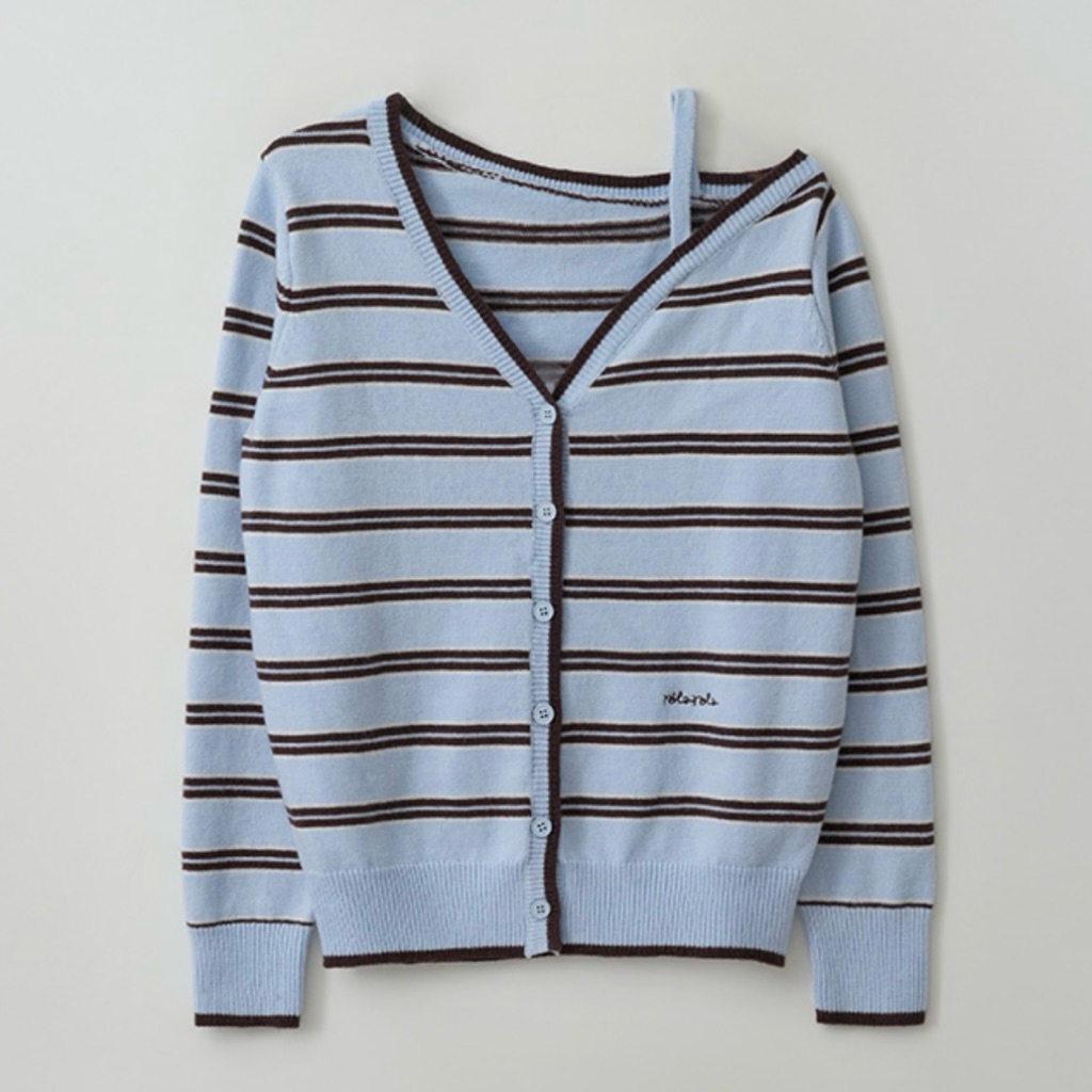 พร้อมส่ง | ROLAROLA One Off Shoulder Stripe Cardigan