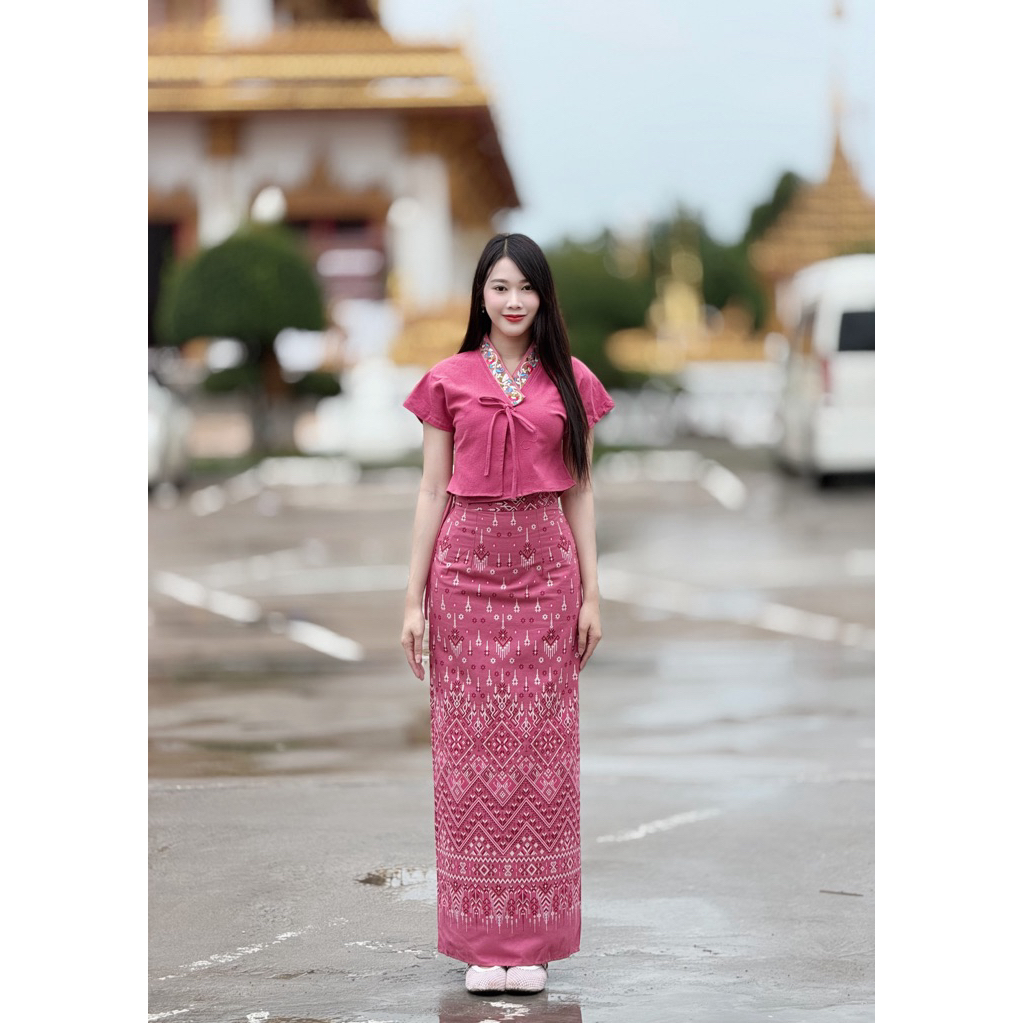 TANTANOD TL14 ชุดเซตผ้าไทยล้านนา กระโปรงผ่าหลัง ผ้าฝ้ายพิมพ์ลาย ใส่สบาย ราคาน่ารัก มุมมองที่ 6