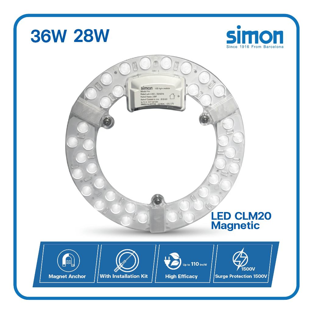 Simonแผงไฟ LED กลม ติดเพดานแม่เหล็ก แสงขาว/28W/36Wพร้อมอุปกรณ์ติดตั้งใน ...