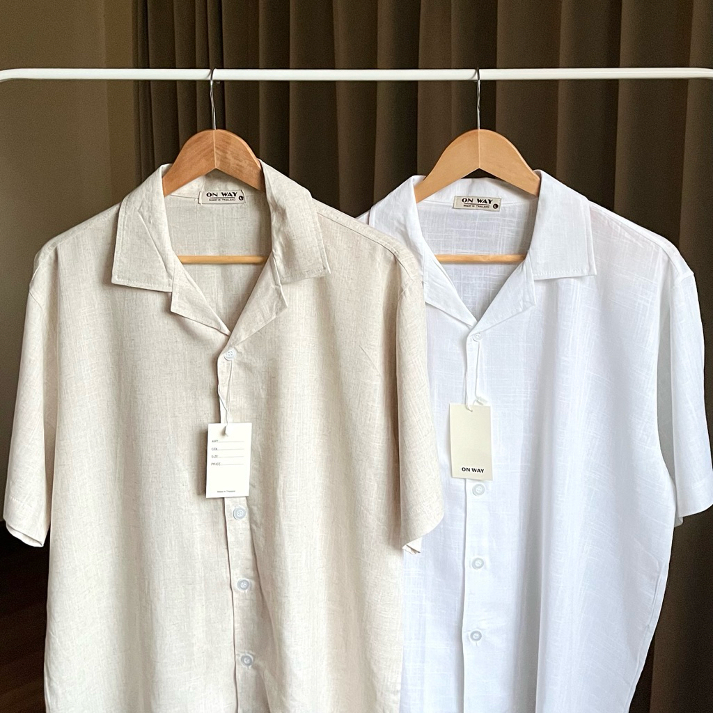 Linen collection - เสื้อลินินแขนสั้นสีพื้น | Shopee Thailand