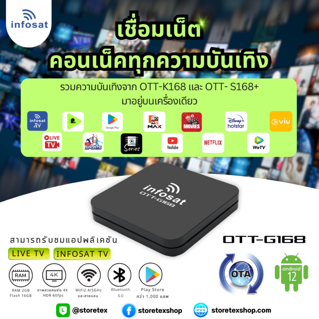 Android 12 TV Box Infosat G168 กล่องทีวีอินเตอร์เน็ต (Infosat TV