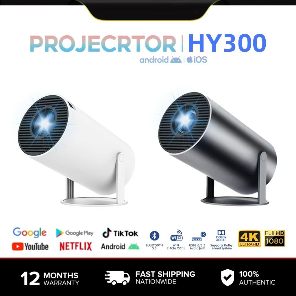 HY300 โปรเจคเตอร์ 1080P 4K มินิโปรเจคเตอร์ Project Android 12.0 5G WIFI ...