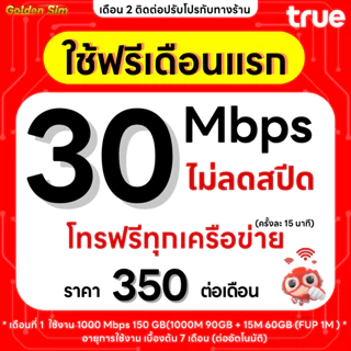 โปรโมชั่น Flash Sale : ฟรีเดือนแรก ลงทะเบียนก่อนใช้งาน - ซิมเทพทรู True เน็ตไม่ลดสปีด 10 Mbps  โทรฟรีทุกเครือข่าย