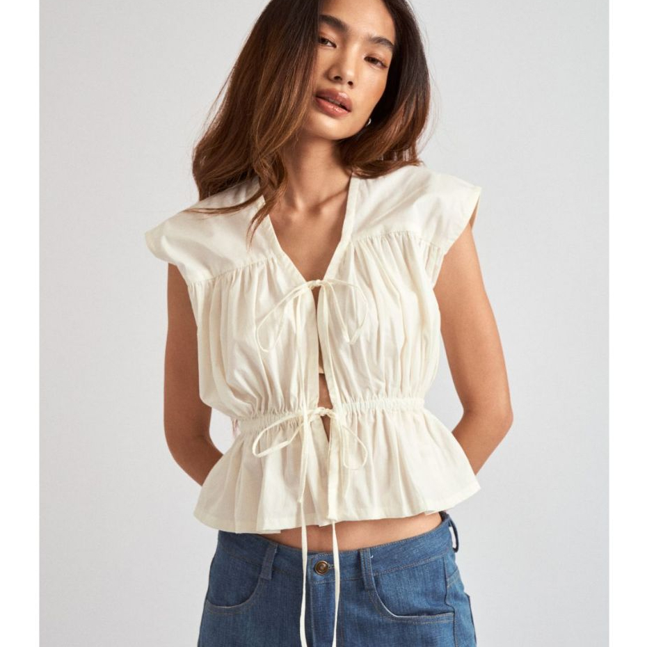 DEMSY STUDIO | Yara Top | ผ้า Cotton ดีไซน์ผูกเชือก | Shopee Thailand