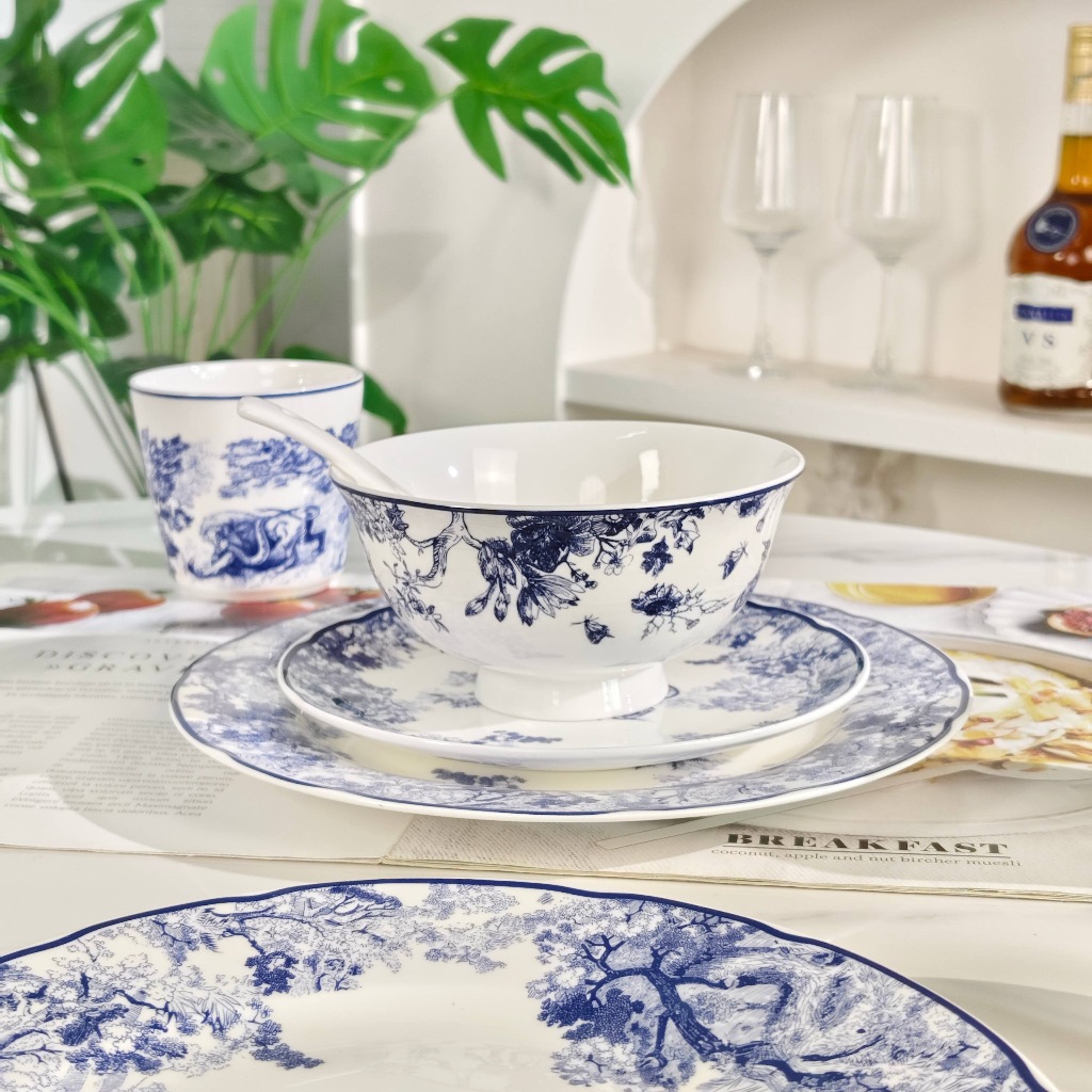 Dior Blue Tiger 10 piece cutlery set, high-end bone china plate, rice ...