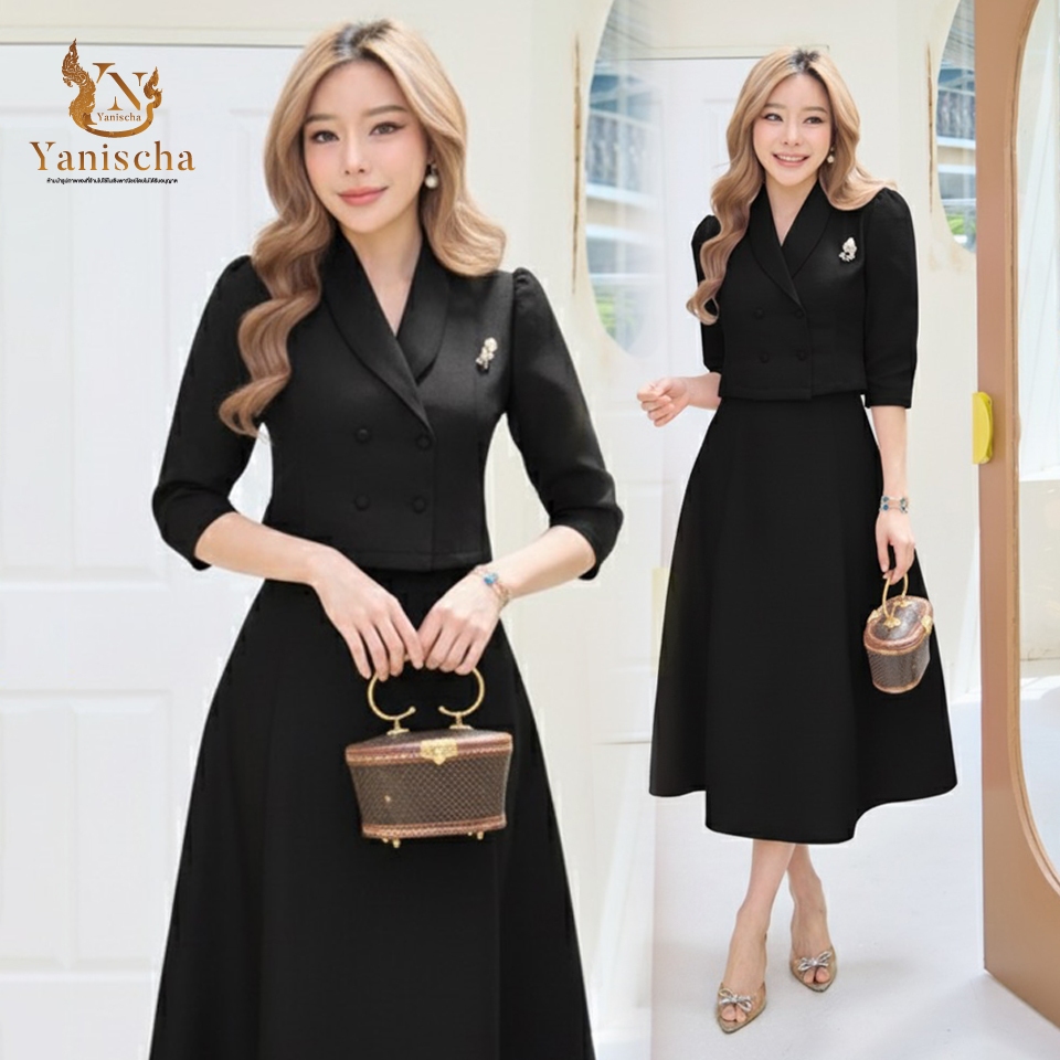 ชุดไทยดำไปวัด ผ้าดี พรางพุง สวยภูมิฐาน ไซส์ XS-5XL พร้อมส่ง