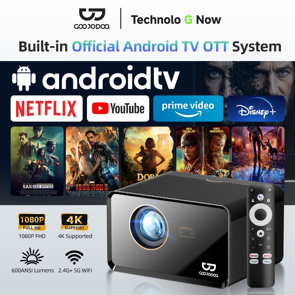 GOOJODOQ โปรเจคเตอร์ 1080p 600 Ansi Mini Projector พร้อมลำโพง Android ...