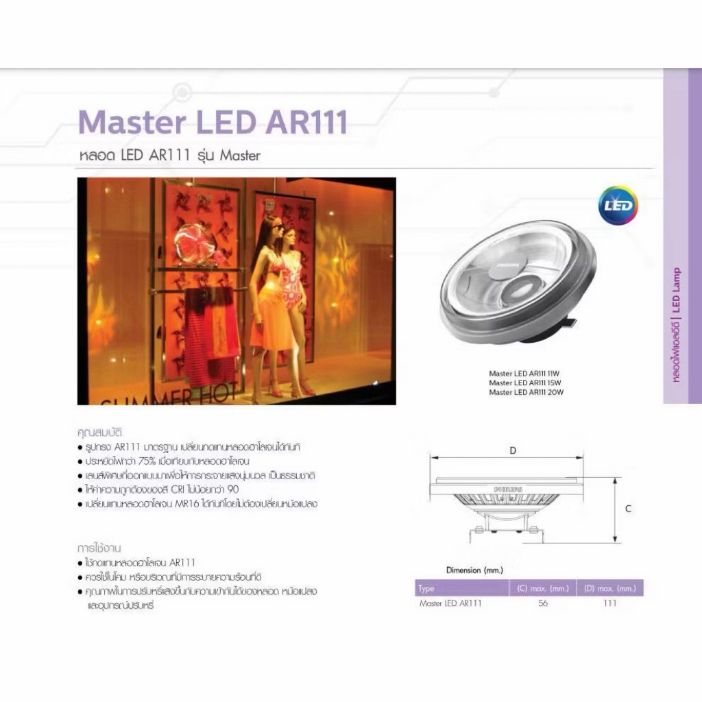 PHILIPS หลอดไฟ MASTER AR111 Led PhiLips 11W. 12V วอร์มไวท์ (หรี่ได้ ...