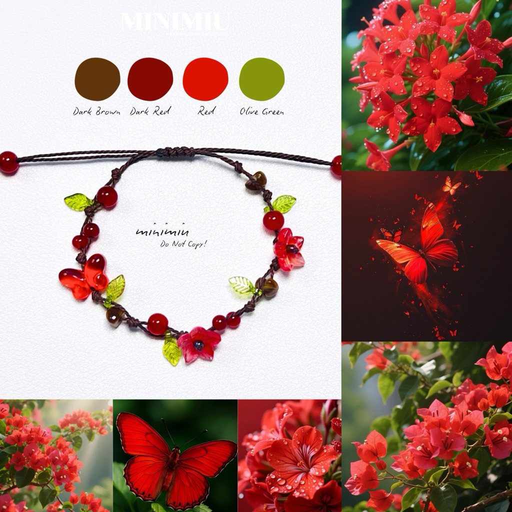 Red Balloon Flower rope bracelet : กำไลเชือกดอกบอลลูนแดง handmade ...