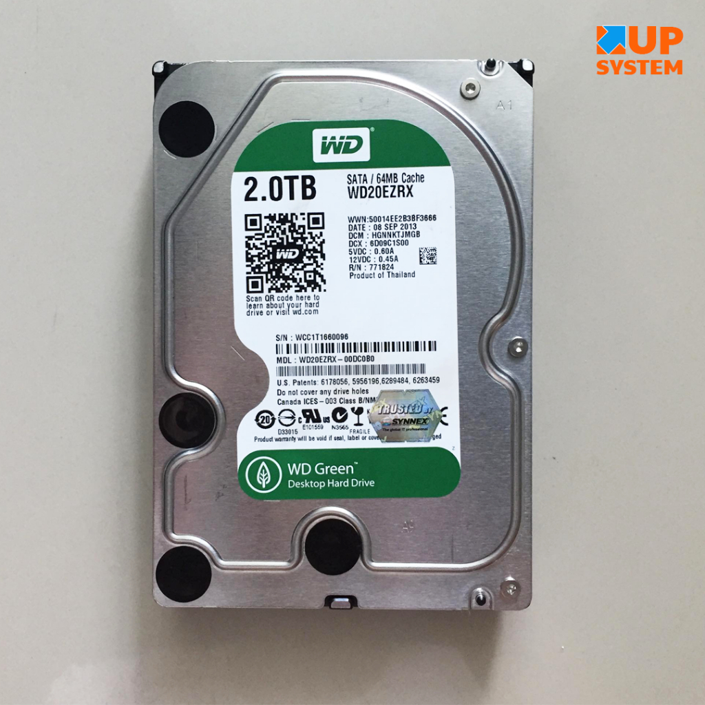 HDD WD GREEN (WD20EZRX) / 2TB / SATA -III / 5.4RPM / Size 3.5นิ้ว