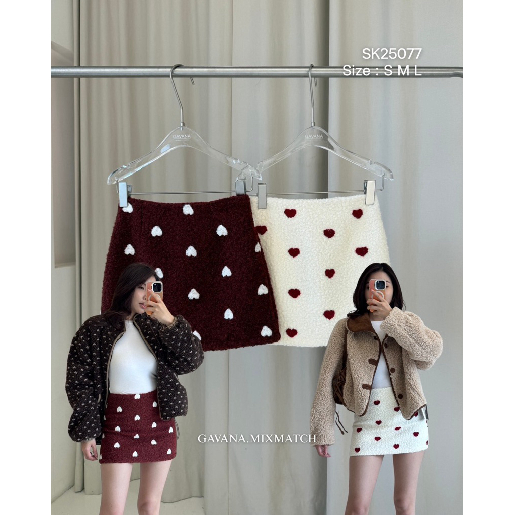 ☃️ กระโปรงสั้นลาย Mini Heart ️☃️ #SK25077 | Shopee Thailand