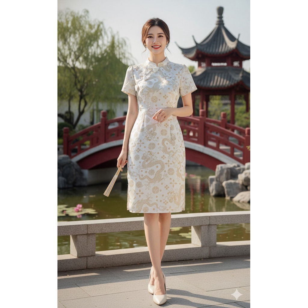 เดรสขาวตรุษจีน PIRA DRESS ผ้าฝ้ายอัดกาว พรางพุง สวยหรู รับทรัพย์ เทรนด์ 2025 มุมมองที่ 4