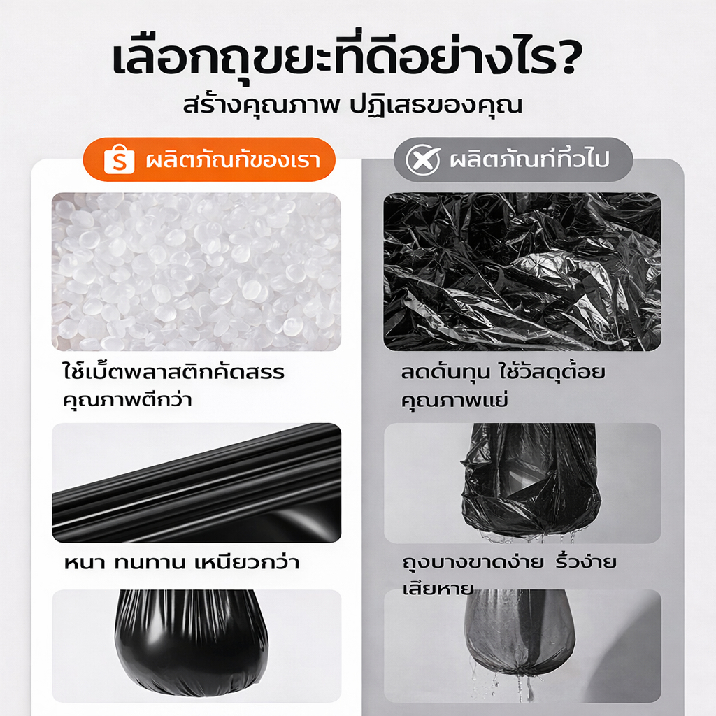 ถุงขยะ ถุงดำ หนา เเบบม้วน 200PCS ราคาพิเศษ เก็บได้นาน ไม่รั่ว ไร้กลิ่น เกรด A มี 5 ขนาดให้เลือก