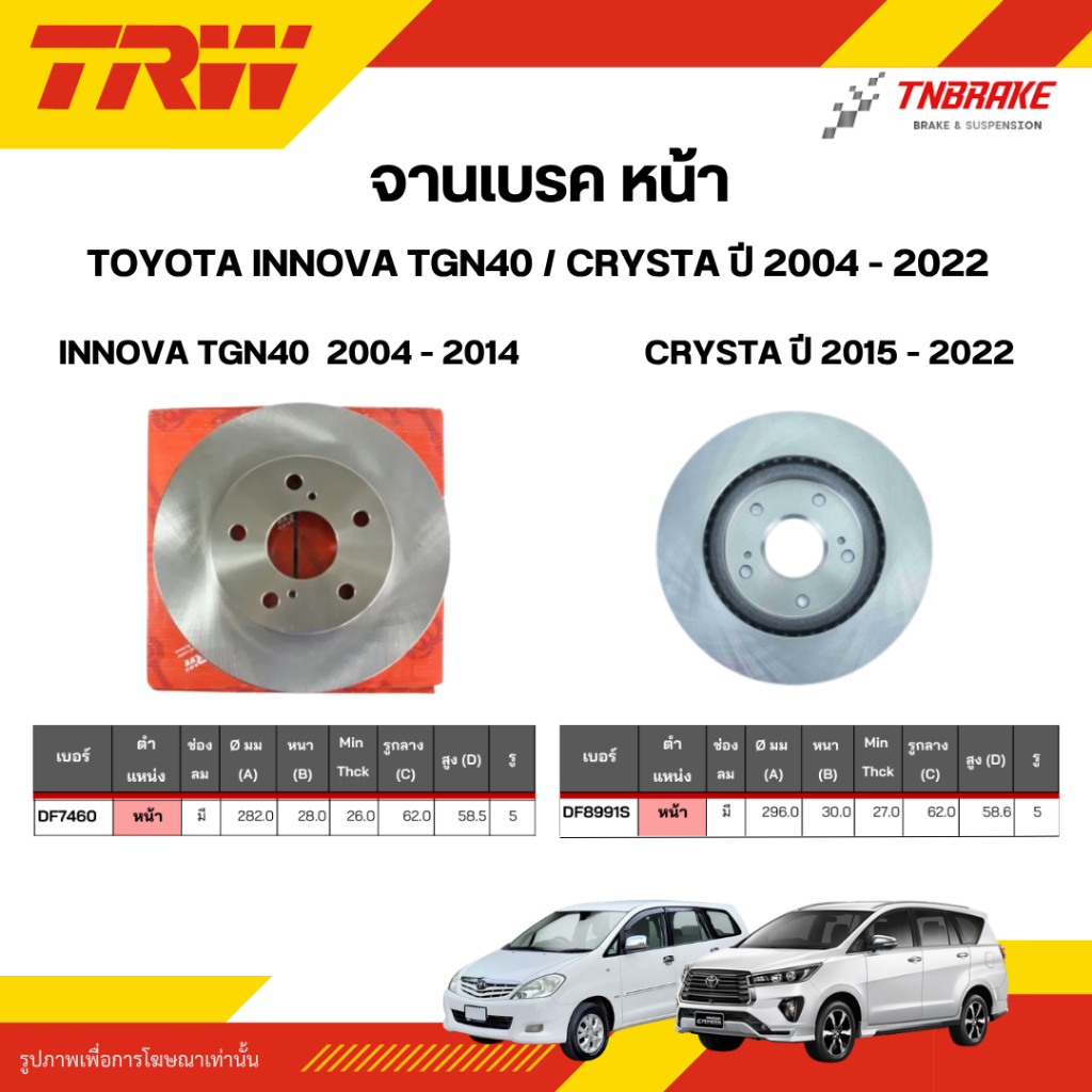 TRW จานเบรกหน้า ดรัมเบรคหลัง TOYOTA INNOVA TGN40 ปี 2014 - 2014 ...