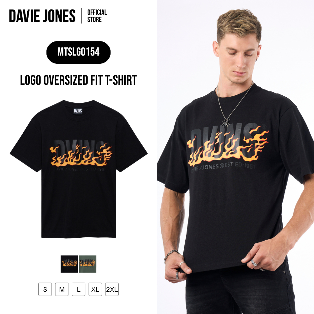 DAVIE JONES [BE FEARLESS] เสื้อยืดผู้ชาย Logo Oversized Fit T-Shirt สีดำ เขียว LG0154