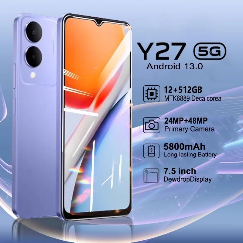 smartphone Y27 5G (12GB+512GB) 7.5นิ้ว 90Hz กล้อง 48MP AI แบตเตอรี่ ...