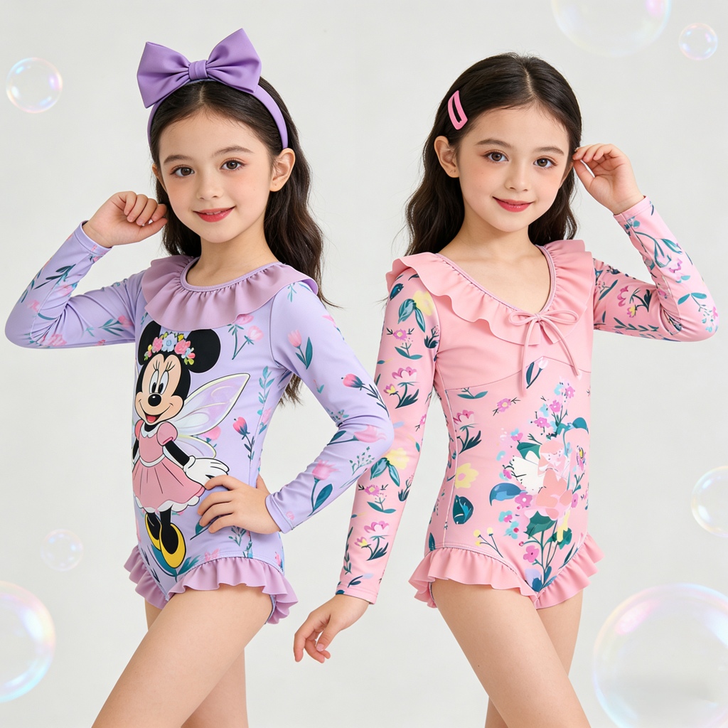 ชุดว่ายน้ำแขนยาวเด็ก ป้องกันแสงแดด Kawaii Melo Kuku