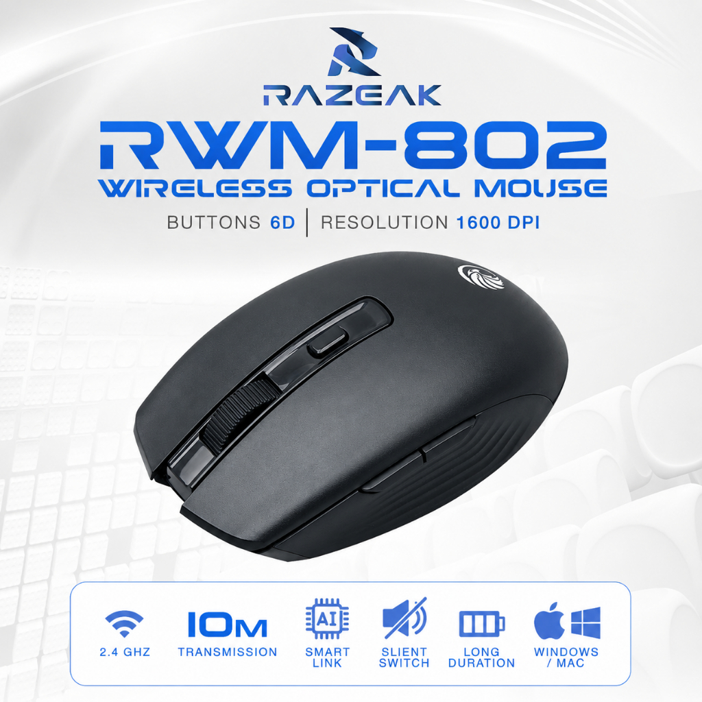 Razeak RWM-802 WIRELESS OPTICAL MOUSE Buttons 6D  Resolution 1600 DPl เม้าส์ไร้สาย