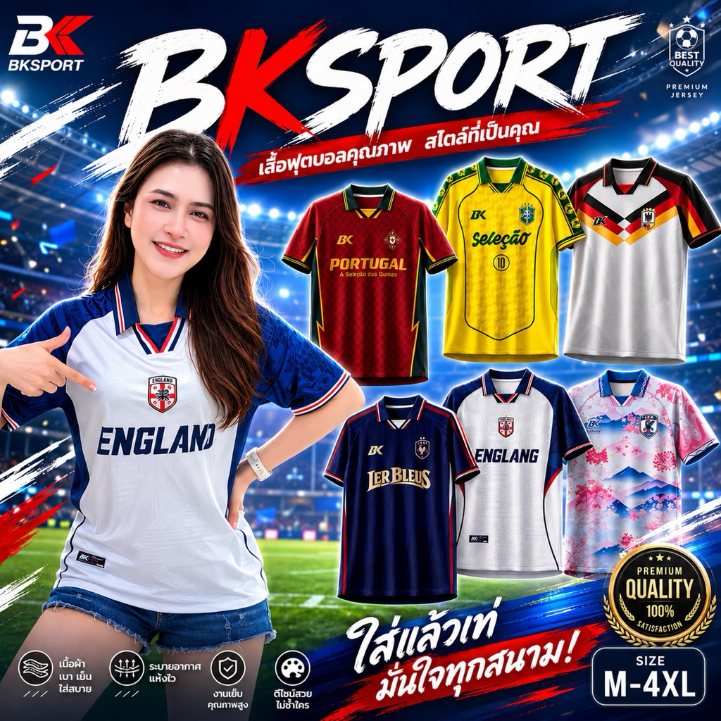BKSPORTเสื้อกีฬาฟุตบอลแฟชั่นคอปก อก 38-52นิ้ว ดีไซต์ทันสมัย สวมใส่ได้ทั้งชาย-หญิง (TC690501)