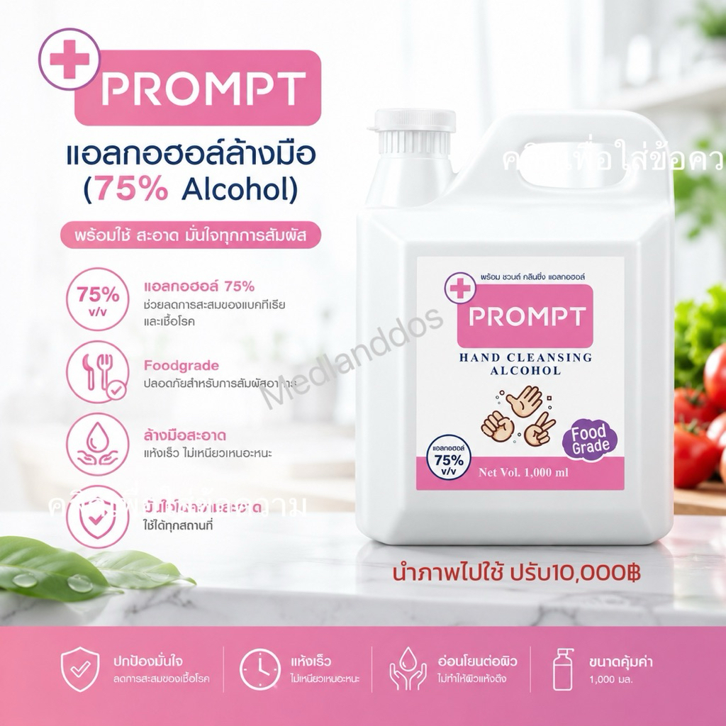 Prompt แอลกอฮอล์ล้างมือ (75% Alcohol) พร้อม 1,000 มล. Foodgrade Hand ...