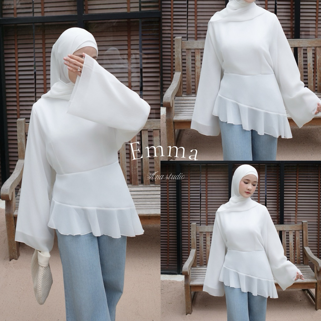 Emma – ana studio เสื้อชีฟองระบายเฉียง ซับในทั้งตัว🎀