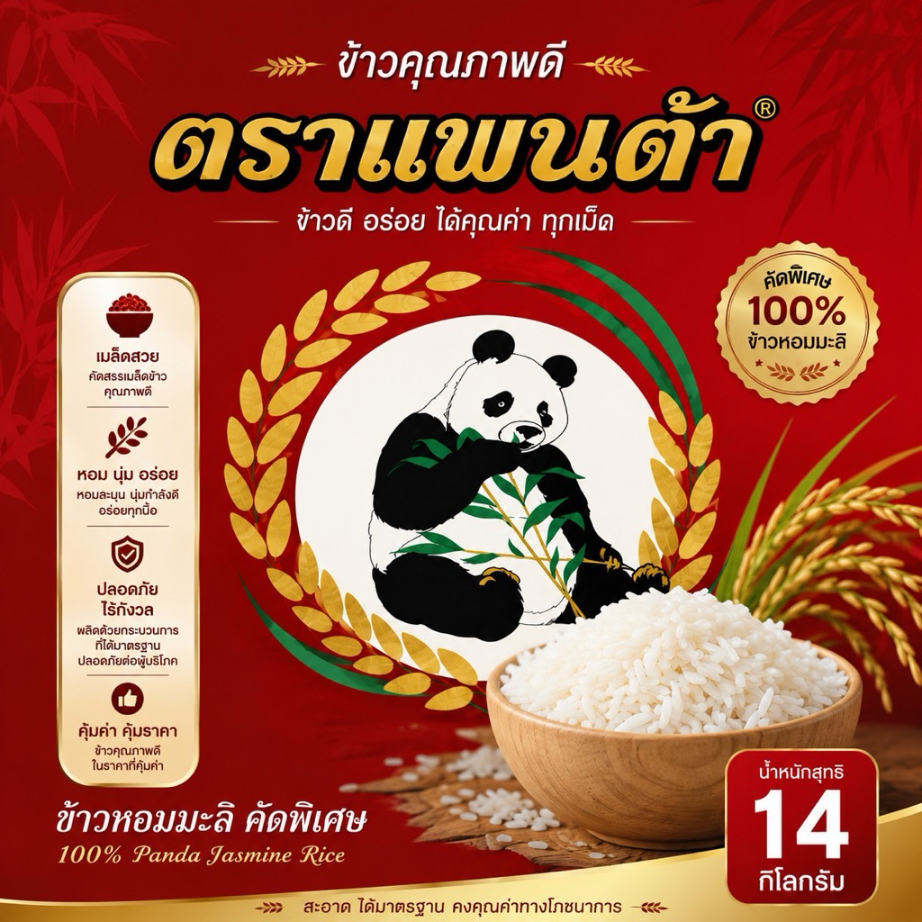 ข้าวหอมมะลิ ตรา (หมีแพนด้าแดง) ขนาด 14 กิโลกรัม