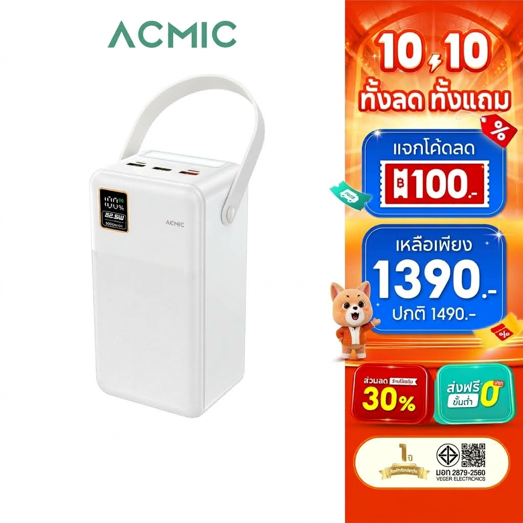[แจกโค้ดลด100] ACMIC พาวเวอร์แบงค์ AP60-02PD PRO/AP80-02PD PRO Powerbank 60000-80000mAh ชาร์จเร็วPD22.5W