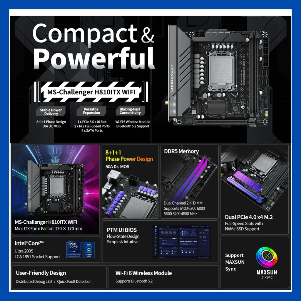 MAXSUN H810I CHALLENGER Lga1851 itx ( H810 ITX ) | Shopee Thailand