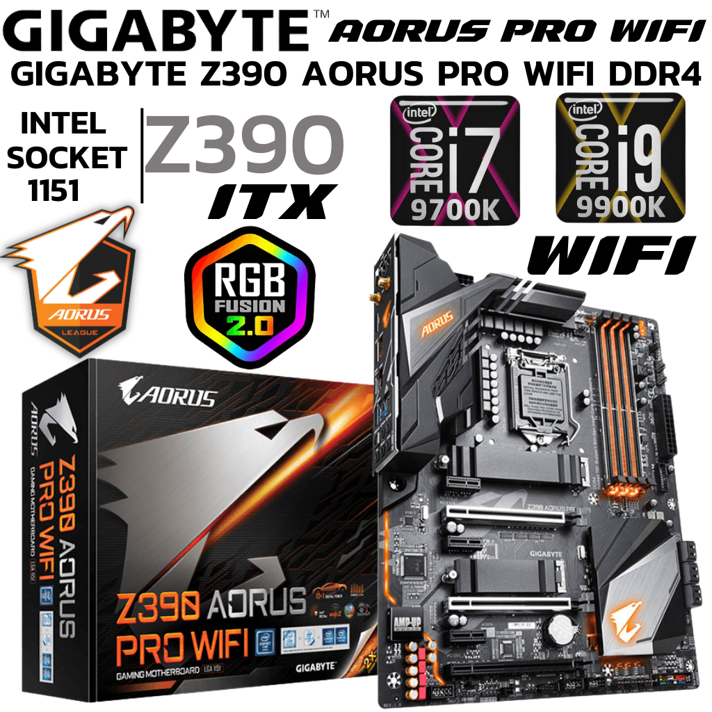 MAINBOARD (เมนบอร์ด) 1151 GIGABYTE Z390 AORUS PRO WIFI DDR4 Support Gen ...