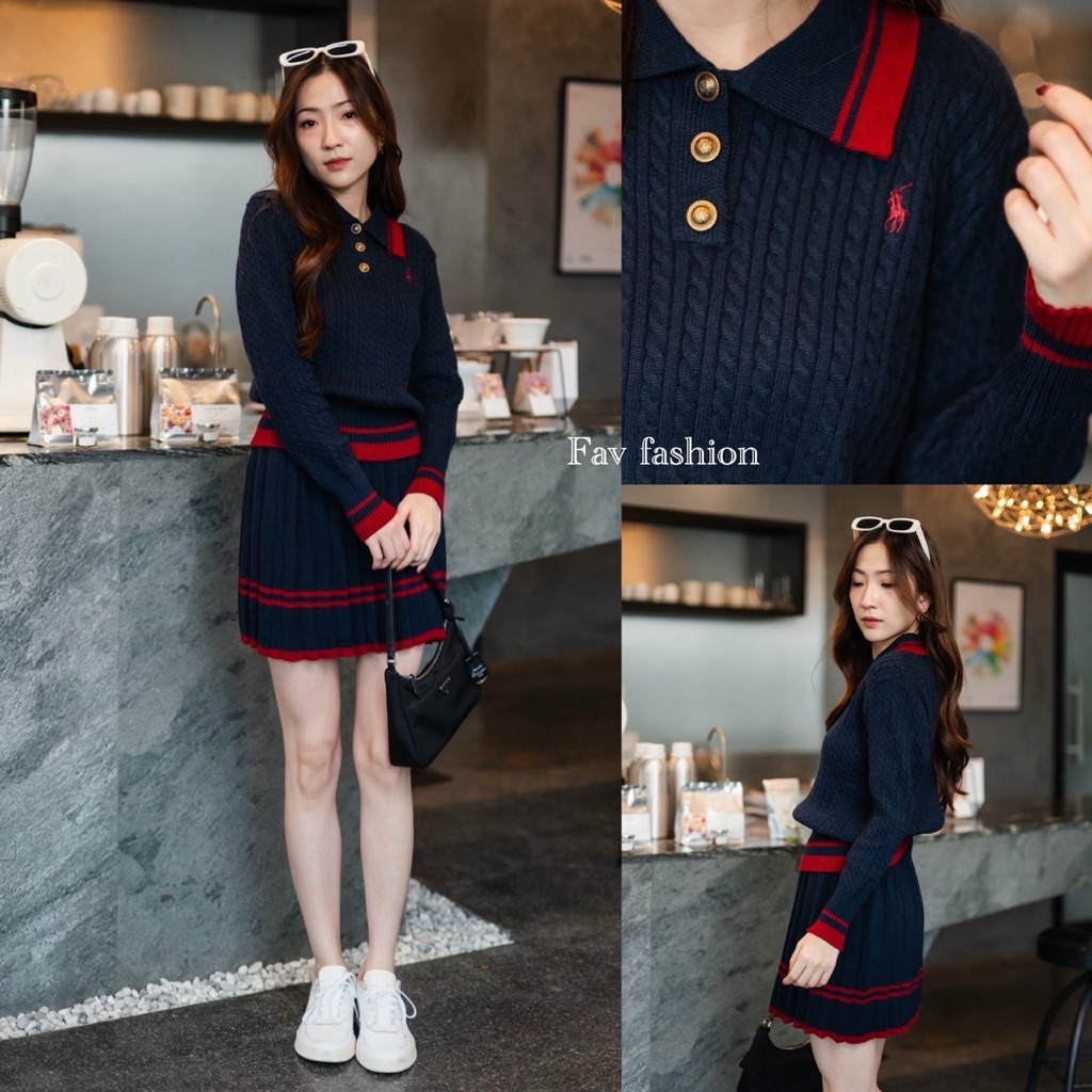 🌈🌿🌺🌼🌸💙🤍 ️🇰🇷 Knit Polo Long Sleeve oTop&Pleat Short Skirt Set | Shopee ...