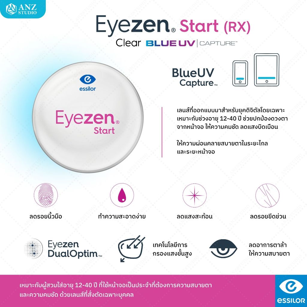 ตัดเลนส์สายตาเดี่ยว Essilor Eyezen Start RX (เลนส์สั่งตัดเฉพาะบุคคล ...