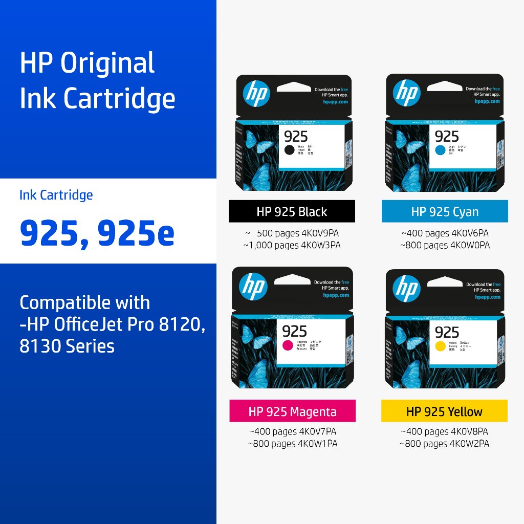 [ส่งด่วน] ตลับหมึกHP 925 / 925e Black/Tri-Color ( สีดำ / สี ) Original ...