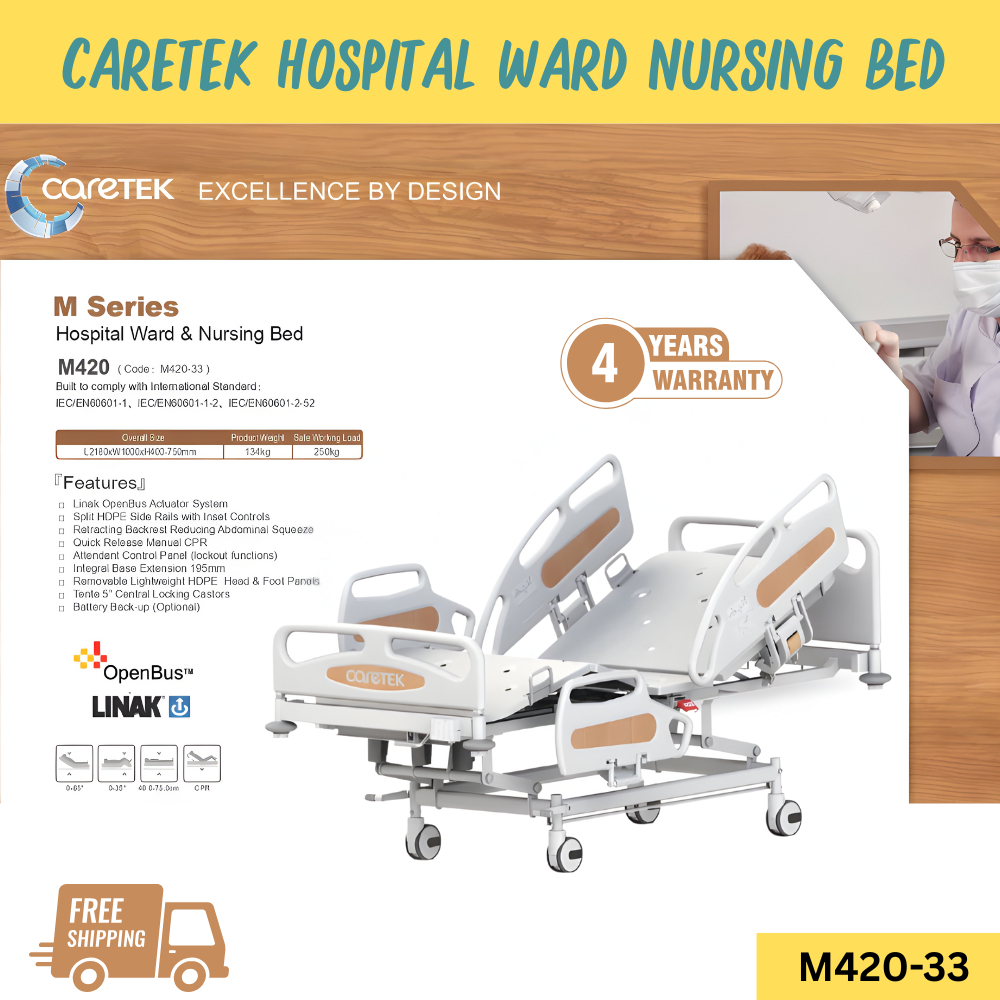 Caretek Hospital Ward Nursing Bed เตียงราวปีกนกสำหรับผู้ป่วยชนิดควบคุม ...