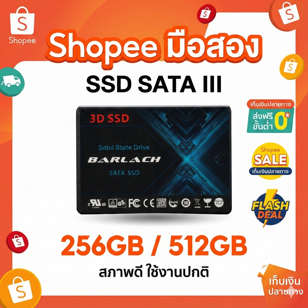 SSD มือสอง 256GB / 512GB SATA 3 (คละรุ่น/BARLACH) อัพเกรดคอม โน้ตบุ๊ก ...