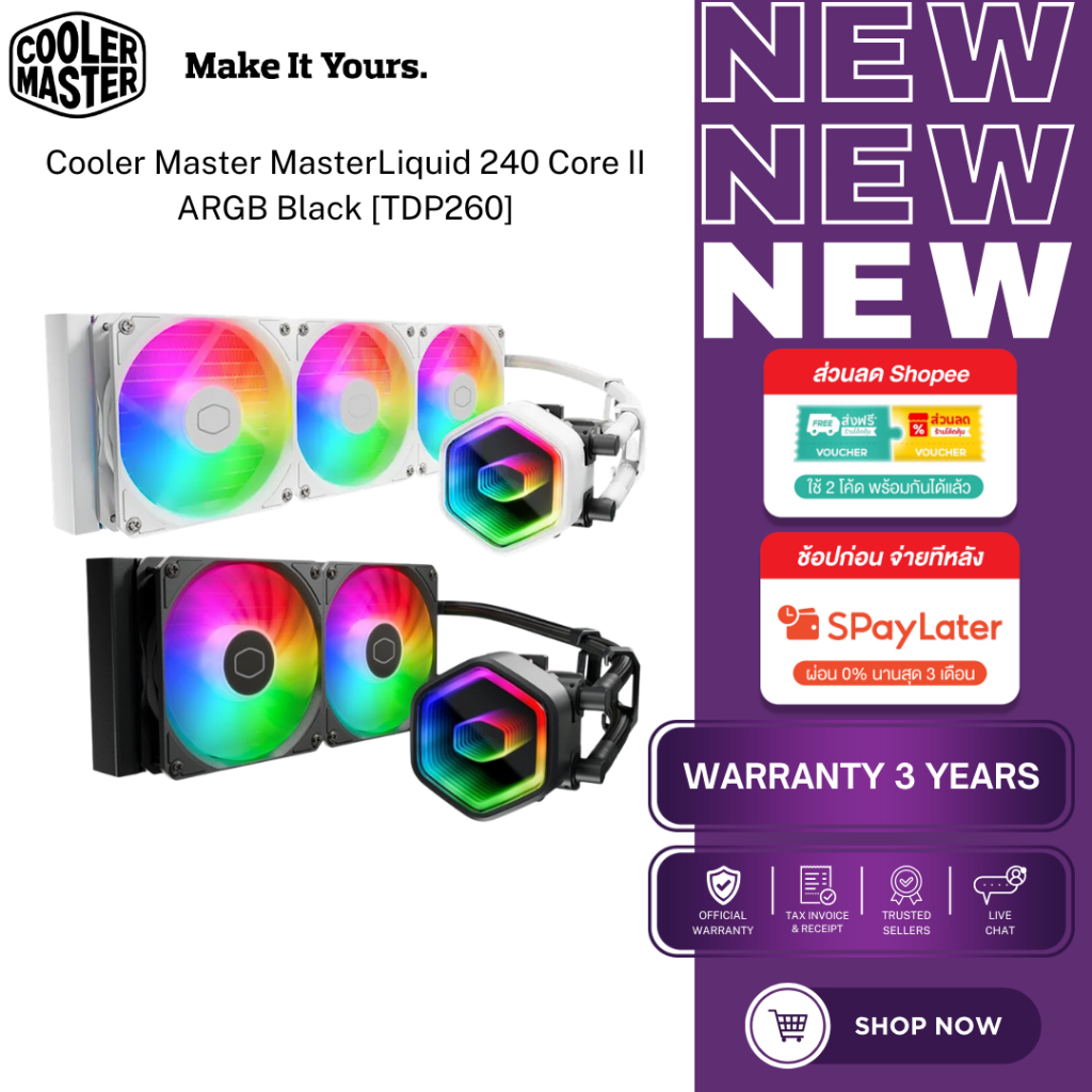 Cooler Master MasterLiquid Core II ARGB | 240mm/360mm CPU Liquid Cooler | Black & White | Intel AMD