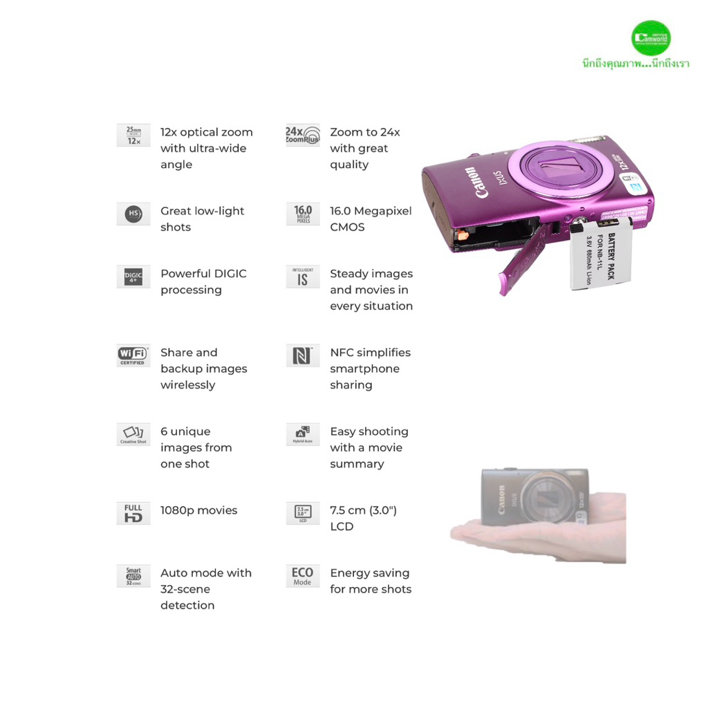 Canon IXY 630 IXUS 265 Powershot ELPH 340 HS กล้องดิจิตอล Compact
