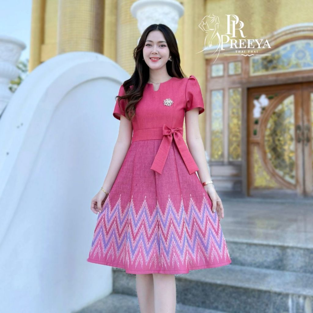 PR166 เดรสผ้าฝ้ายทอลายอัดกาว ไซส์S-2XL เนี๊ยบทุกคัตติ้ง | preeya มุมมองที่ 4