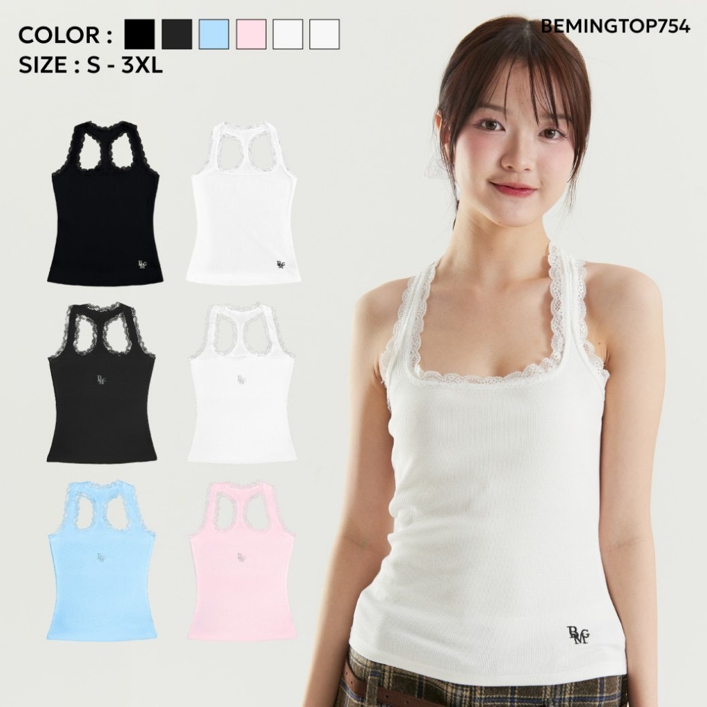 Bemingtop754(S-3XL) - Lila Tank Top เสื้อกล้ามลูกไม้ ผสมผสานความหวาน ...
