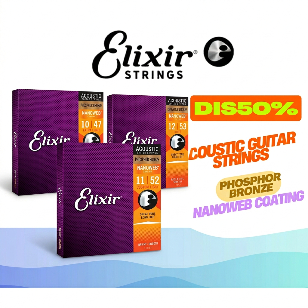 (ลด 50%)Elixir Acoustic Guitar Strings Phosphor Bronze NanoWeb Coating ...