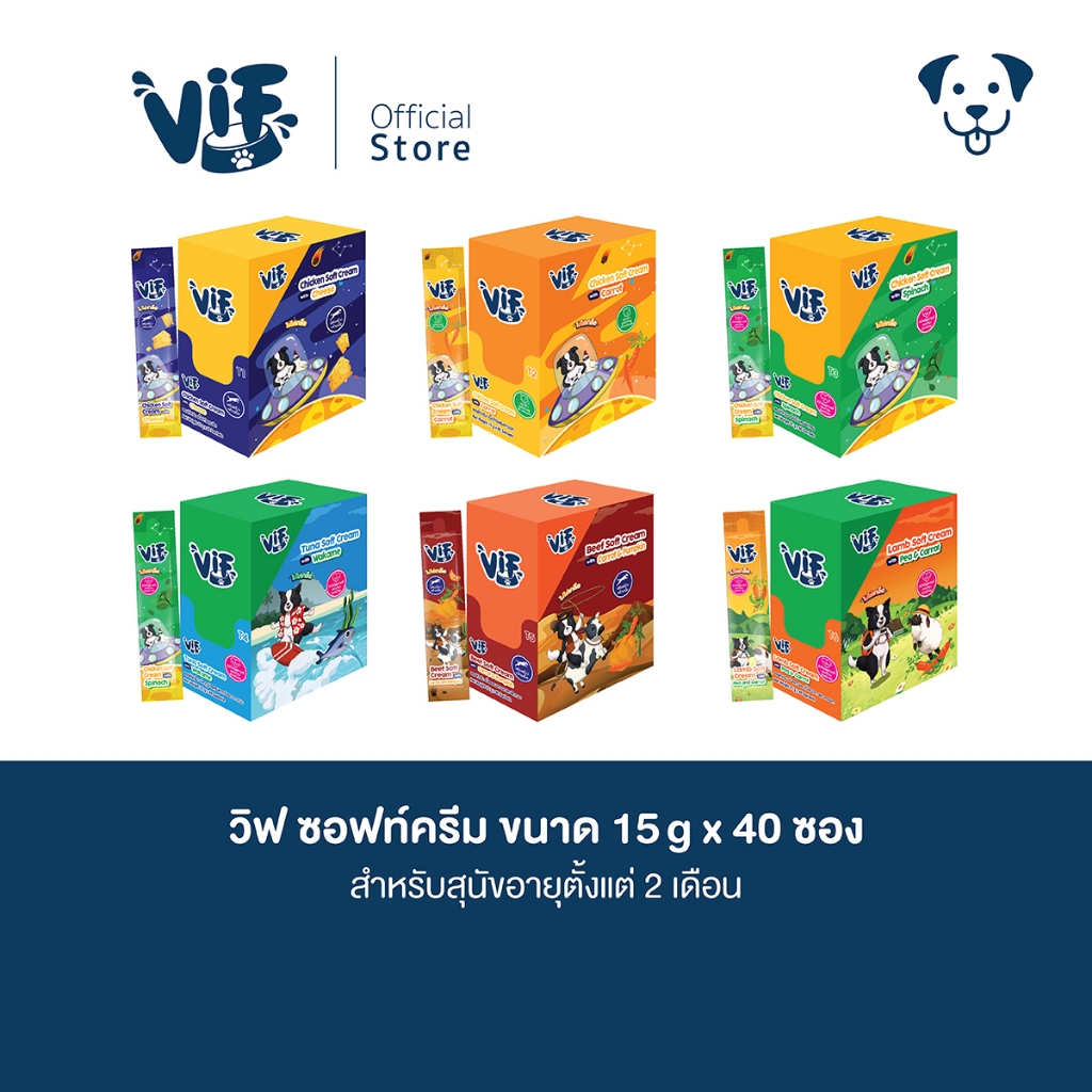 [ลด 50% บางรสชาติ / หมดอายุ ก.ย.-ธ.ค. 2026 ] VIF Soft Cream (สำหรับสุนัข) : ขนมหมาเลีย ไม่เติมเกลือ [กล่องละ 40 ซอง ]