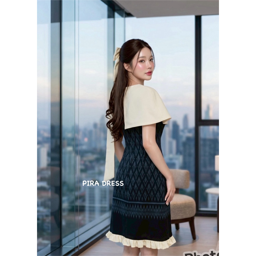 PIRA DRESS เดรสผ้าฝ้ายอัดกาว แต่งสไบ ทรงน่ารัก งานสวย พร้อมส่ง มุมมองที่ 3